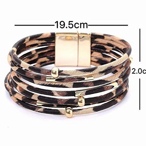 Product Cover MUDEREK Women Leopard Bracelet Metal Pipe Charm Multilayer Wide Leather Wrap Bangle Gift Bangle