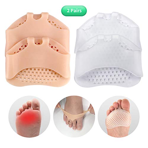 Product Cover Ball of Foot Pads - Metatarsal Cushions - Solf Gel Silicone Forefoot Pads for Pain Relief 2 Pairs Skin and White