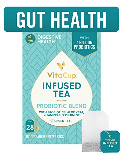 Product Cover VitaCup Probiotic Blend Infused Tea 28 ct |Keto|Paleo|Vegan| Green Tea with Probiotics, Aloe, Vitamins Helps Support Digestion, Gut Health, and Immunity