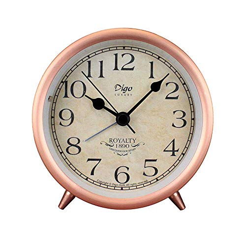 Product Cover 4in Table Clock, Rose Gold Retro Classic Metal Non-Ticking Small Mini Table Alarm Clock Battery Operated Desk Clock with Backlight & HD Glass, for Kids Decor Bedroom ... (Arabic)