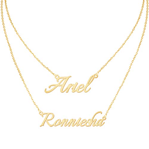 Product Cover Personalized Name Necklace Customized Layered Necklace 18K Gold Plated Nameplate Pendant Jewelry Gift for Women and Girls