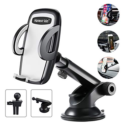 Product Cover Cell Phone Holder for car HONEST KIN 3 in 1 Universal Car Phone Mount Car Air Vent Holder Dashboard Mount Windshield Mount Compatible with iPhone 11 XS XS Max XR X 8 8+ 7 7+ SE 6s 6+ 6 5s