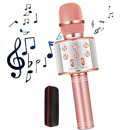 Product Cover GOCTOS Karaoke Bluetooth Wireless Microphone 3 in 1 Portable Handheld Mic Speaker Machine for Company Meeting Family Kids Party - Compatible iPhone, Android, iPad, PC and All Smartphones (Rose Gold)