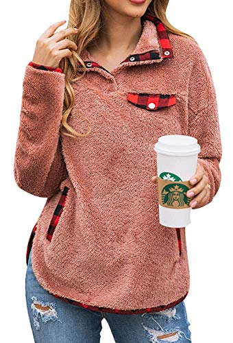 Product Cover Womens Lightweight Warm Sherpa Fleece Pullover Sweatshirt Blouse Top Outwear with Pockets