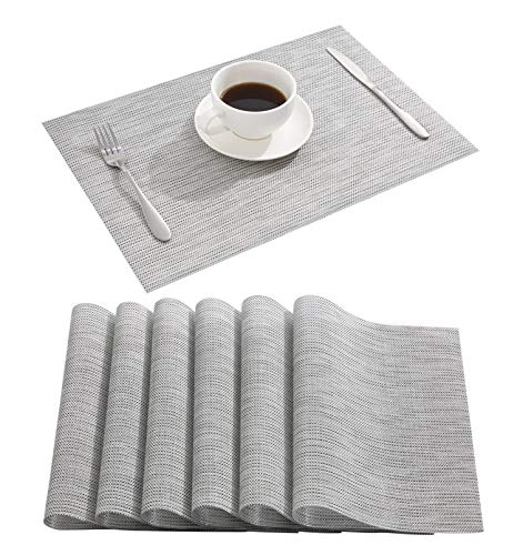 Product Cover DOLOPL Placemats Gray Place Mats Waterproof Placemats Wipeable Easy to Clean Non Slip Heat Resistant Spring Table Placemats Set of 8 for Dining Kitchen Restaurant Table