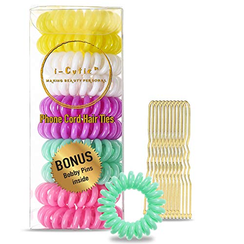 Product Cover i-Cutie 10Pcs Spiral Hair Ties Colourful Coil Hair Ties Phone Cord Hair Ties Hair Coils No Cease Hair Ties Phone Cord Hair Ties Plastic Hair Ties Spiral-Rainbow