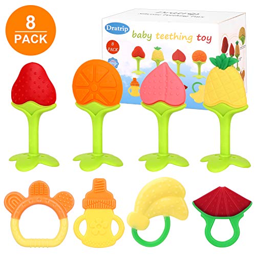Product Cover Dratrip Baby Teething Toys, Best Fruit teether - Highly Recommended by Moms,Soft & Textured - Natural Organic Freezer, BPA & Phthalates Free, FDA Compliant, for Boy and Girl(8 Pack)