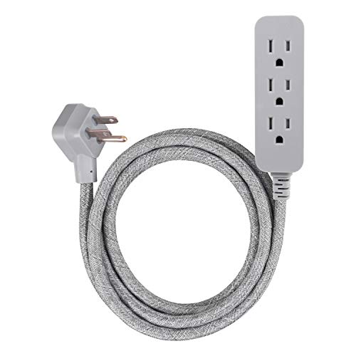 Product Cover GE Pro 3 Outlet Surge Protector Power Strip, 8 ft Designer Braided Extension Cord, Flat Plug, Wall Mount, Heather Gray, 45916