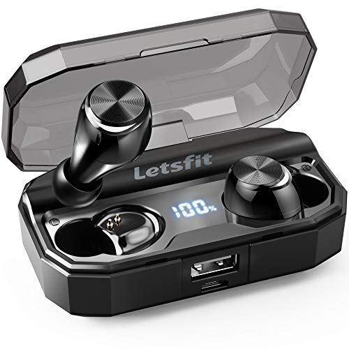 Product Cover Wireless Earbuds, Letsfit IPX6 Waterproof, 80H Playtime with Wireless Charging Case, Bluetooth 5.0 Headphones Deep Bass Stereo Earphones in-Ear Built-in Mic for Sports