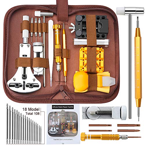 Product Cover Watch Repair Kit, E·Durable Professional Spring Bar Tool Set 149 in 1 Watch Battery Replacement Tool Kit with Mannual and Carrying Bag Durable Watch Repair Tool Screwdriver Spring Bar Tool Set