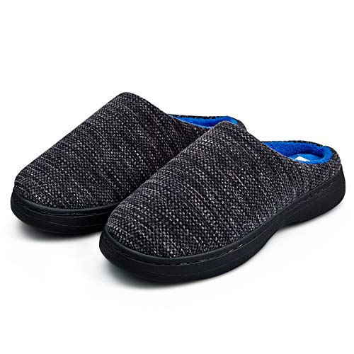 Product Cover Slippers for Men Memory Foam Warm Cozy Slip On Home House Shoes Rubber Sole Non-Slip Indoor Outdoor Winter (10, Heathered Gray/Blue)