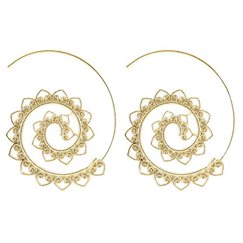 Product Cover Fenfnagxilas Earrings, Women Spiral Round Circle Gear Heart Earrings Piercing Statement Jewelry Gift for Party Daily Travel- Golden