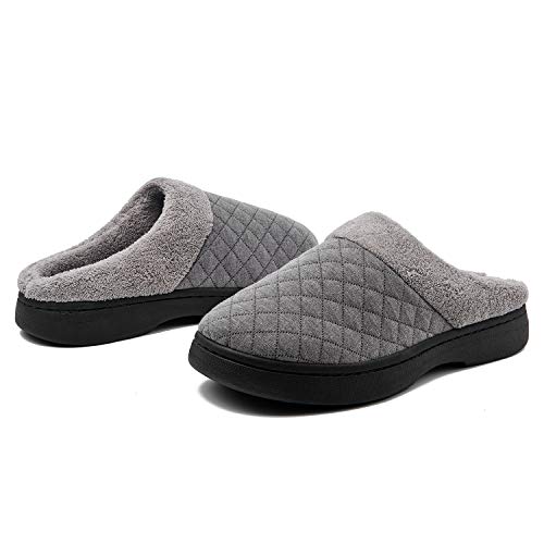 Product Cover Slippers for Men Memory Foam Warm Cozy Slip On Home House Shoes Rubber Sole Non-Slip Indoor Outdoor Winter (11, Gray)