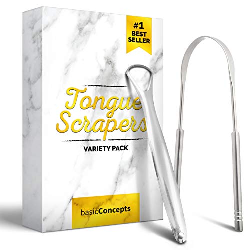 Product Cover Tongue Scraper (2 Pack), Cure Bad Breath (Medical Grade), Stainless Steel Tongue Cleaners, 100% BPA Free Metal Tongue Scrapers Fresher Breath in Seconds
