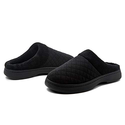 Product Cover Slippers for Men Memory Foam Warm Cozy Slip On Home House Shoes Rubber Sole Non-Slip Indoor Outdoor Winter (9, Black)