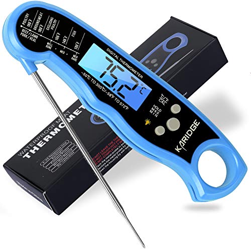 Product Cover KARIDGE Best Waterproof Digital Instant Read Meat Thermometer, Kitchen Food Cooking Thermometer with Backlight LCD for BBQ Grilling Smoker Baking Turkey - Blue