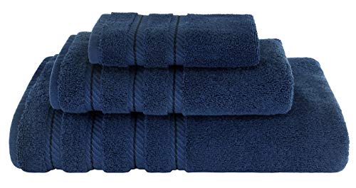 Product Cover American Soft Linen Premium, Luxurious & Complete Set of 3 Piece Towel Set for Kitchen and Bathroom, Cotton for Maximum Softness and Absorbency, Navy Blue