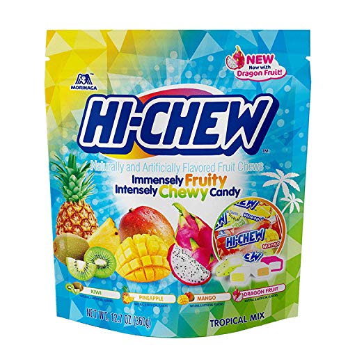 Product Cover Morinaga Hi Chew Tropical Mix Chewy Candy, Kiwi, Pineapple, Mango Dragon Fruit Flavors, 12.7 Ounce Stand-Up Pouch