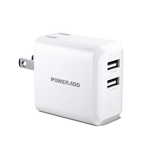 Product Cover POWERADD USB Wall Charger,24W Dual Port 5V/2.4A Charger Slim Adapter with Foldable Plug and SmartID Technology, invisible Light for iPhone XR/XS/X/XS Max/Plus,iPad Pro Air/Mini, Samsung S4/S5 and More