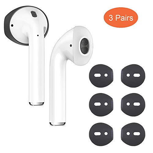 Product Cover {Fit in Case}Silicon airpods Tips Ear Skins and Covers Replacement Anti Slip Soft eartips Compatible with Apple AirPods 1 & 2 or EarPods Headphones/Earphones/Earbuds (3 Pairs Black)