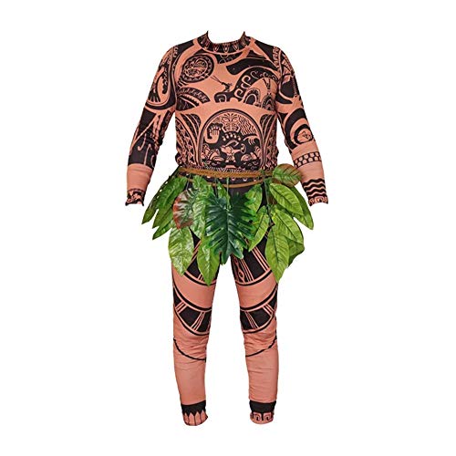 Product Cover Maui Tattoo Clothing/Maui Suit/Mens Maui Costume ，Moana Maui Costume Halloween Adult Maui Men's Cosplay Costume (L, Brown)