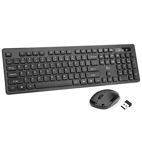 Product Cover Rii Wireless Keyboard and Mouse Combo RK102 Standard Wireless Keyboard with Number Keys and Wireless Optical Mice for Windows/Android TV Box/Raspberry Pi/PC/Laptop/PS3/4/Office