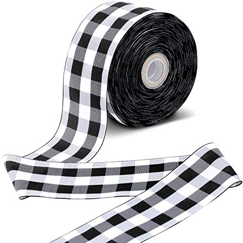 Product Cover 25 Yards Wide Plaid Ribbon Black and White Gingham Ribbon Taffeta Ribbon (Black and White)