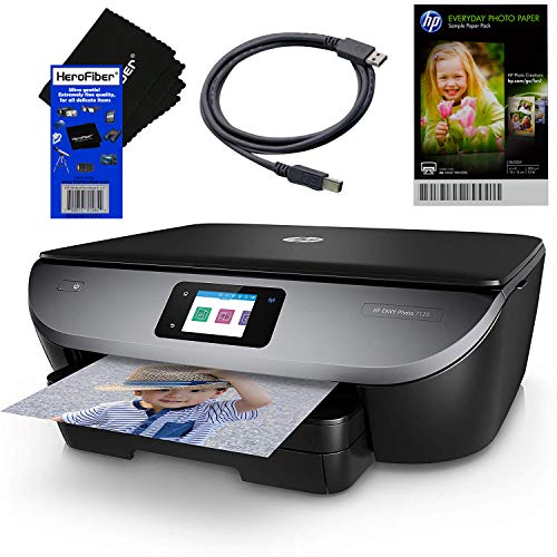 Product Cover HP Photo Printer All-in-One Wireless Envy 7120 with Scanner & Copier + Ink Cartridges & Optional Instant Ink Subscription + USB Cable, Sample Photo Paper Pack & HeroFiber