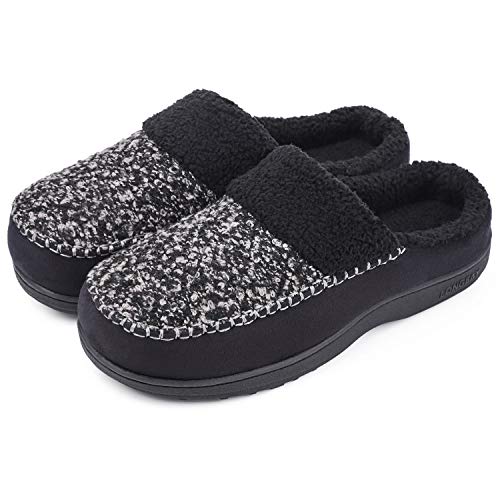 Product Cover LongBay Men's Fuzzy Fleece Slippers Cozy Soft House Shoes with Wool Blend Micro Suede Upper (Large / 11-12 D(M), Black)