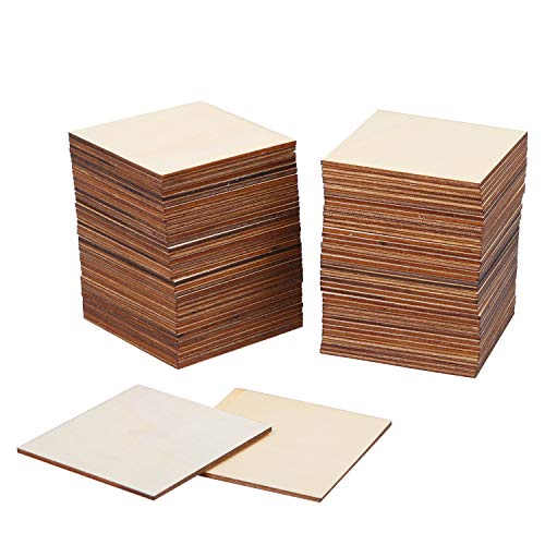 Product Cover Ruisita 80 Pieces Square Unfinished Blank Wood Pieces Wooden Cutout Tiles for Painting Writing and DIY Arts Crafts Project，3 x 3 Inch (3 x 3 Inches)