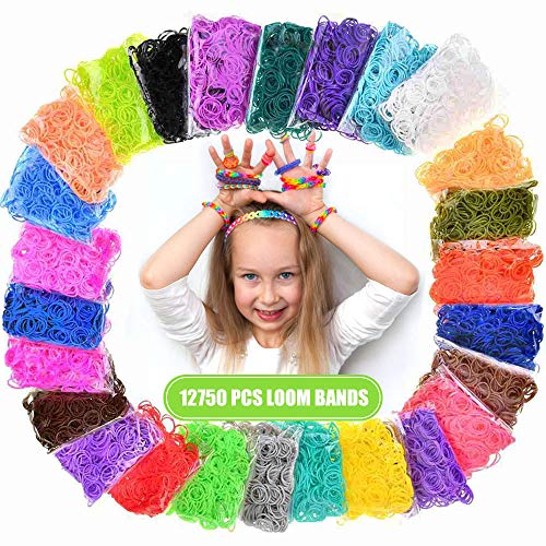 Product Cover Loom Rubber Bands, 12750pcs Rainbow Rubber Band Refill Kit in 26 Colors with 500 Clips 6 Hooks, Rainbow Rubber Bands DIY Refill