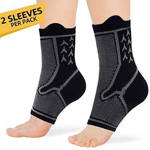 Product Cover Flyfan Ankle Support Sleeve for Women and Men, Compression Socks with Ankle Support for Injury Recovery, Pain Relief - Great for Running, Soccer, Basketball, Baseball Sports (L)