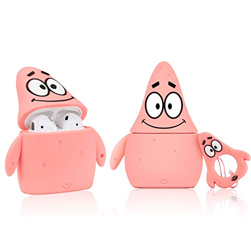 Product Cover Mulafnxal Compatible with Airpods 1&2 Case,Cute 3D Funny Cartoon Character Silicone Airpod Cover,Kawaii Fun Cool Design Skin,Fashion Chic Animal Cases for Girls Kids Teens Boys Air pods(Patrick Star)