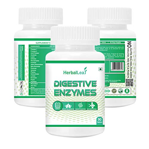 Product Cover HerbalLeaf Digestive Enzymes | New Formula Now with Resveratrol | Aloe | Senna | 18 All Natural Ultra Enzymes | Supports Healthy Digestion | 90 Tablets | 45 Days Supply