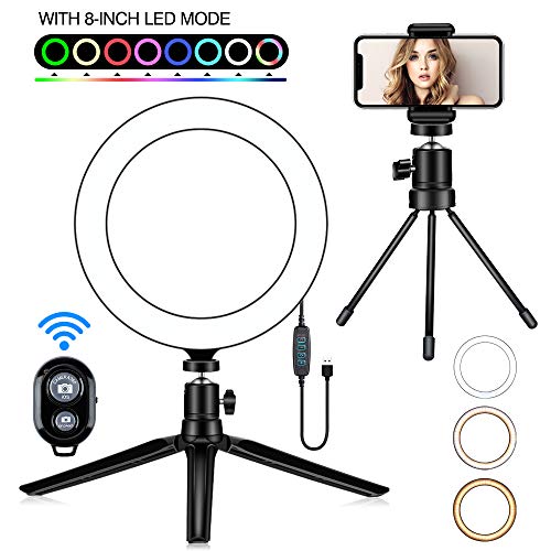 Product Cover Desktop Ring Light，Gugusure LED O Ring Light with Stand Tripod for Makeup & YouTube Video, LED Camera Light with Cell Phone Holder, Mini Dimmable Lamp with 3 Light Modes & 11 Brightness Level (8 inch)