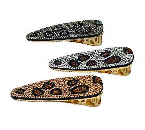 Product Cover Leopard Print Fashion Hair Clips| Rhinestone Cheetah | Woman's Barrette Accessories | 90's Fashion Alligator Hairpins | Bobby Pins | Large & Small | Silver Gold Black | Pasador |