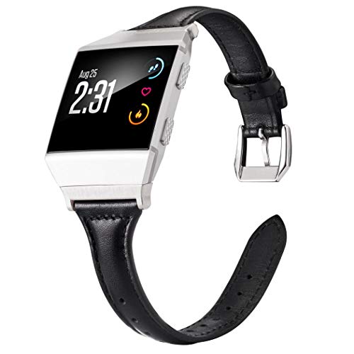 Product Cover Wearlizer Leather Band Compatible for Fitbit Ionic Bands Women Men, Genuine Leather Replacement Band Bracelet Compatible with Fitbit Ionic Small Large (Black)