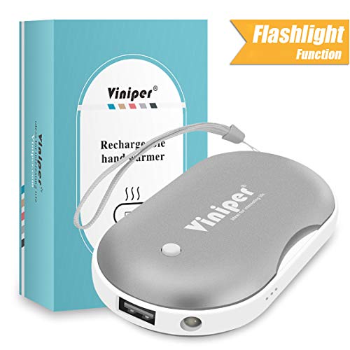 Product Cover viniper Rechargeable Hand Warmers, 5200mAh Power Bank & Hand Warmer with Mini Flashlight Funtion, Double-Sided Heating Gift for Cold Winter(Silver)