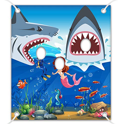 Product Cover Shark Party Decorations Shark Photo Prop, Giant Fabric Shark Photo Booth Background, Funny Shark Theme Party Games Supplies for Shark Birthday Party 5x 4.3 ft