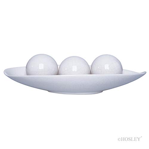 Product Cover Hosley Decorative Bowl and Orb Set. Ideal Gift for Weddings Special Occasions and for Decorative Centerpiece in Your Living Dining Room O3 (Crackle Ivory)