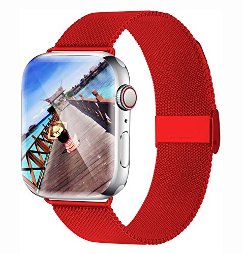 Product Cover Yaber Stainless Steel Mesh with Adjustable Magnetic Closure Replacement Band Compatible for Apple Watch Series 5/4/3/2/1 (Red, 42MM/44MM)