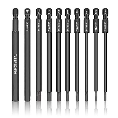Product Cover TLEEP 10 Pieces 1/4 Inch Hex Head Allen Wrench Drill Bit Set Screwdriver Socket Bits with Magnetic Tips for Ikea Type Furniture(100mm S2 Steel 5/64 inch to 5/16 inch)