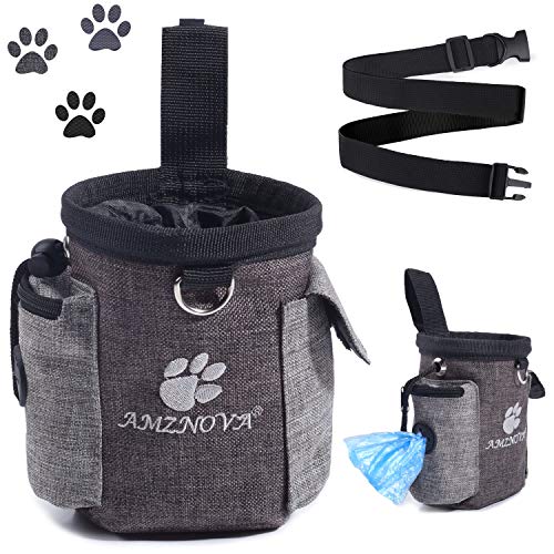 Product Cover AMZNOVA Dog Snack Bag, Training Treat Bag with Pop Bag Dispenser, Removable Waistband, Fanny Bag Carry Toys, Kibble, Treats, Heather Charcoal