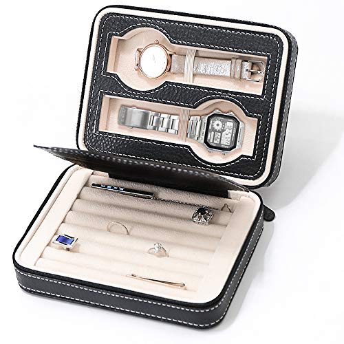 Product Cover Homeater 2 Slot Watch Box Portable Travel Zipper Case Collector Storage Jewelry Storage Box (Black)