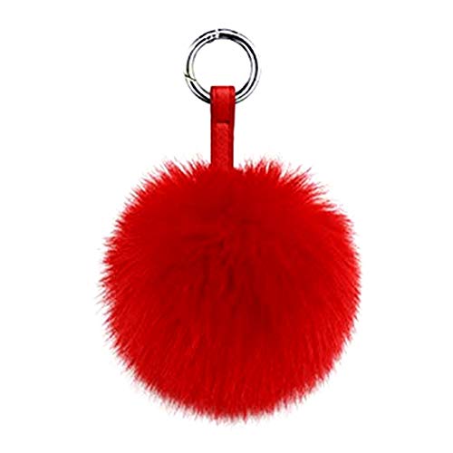Product Cover Genuine Fox Fur Pom Pom Keychain Bag Charm Car Purse Charm Fluffy Fur Ball for Car Key Ring Handbag Tote Bag Pendant (Red)