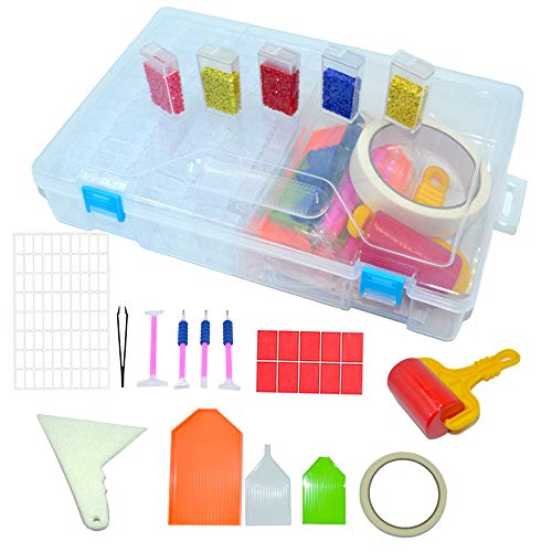 Product Cover Fundaful 26pcs 5D Diamond Painting Tools Accessories Kits, 68 Jars Beads Storage Case Diamond Painting Roller Pens Wax Trays Anti-Dirty Tape Embroidery Box for Adults Kids