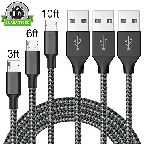 Product Cover Micro USB Cable, 5Pack 3Ft 6Ft 10Ft Nylon Braided High Speed 2.0 USB to Micro USB Charging Cables Android Fast Charger Cord for Samsung Galaxy S7 Edge/S6/S4/S5, Note 5/4, HTC, LG, Tablet