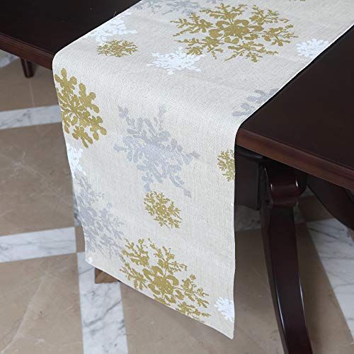 Product Cover VGIA 108 inch Christmas Table Runner Rectangle Snow Pattern Table Runner Christmas Decoration