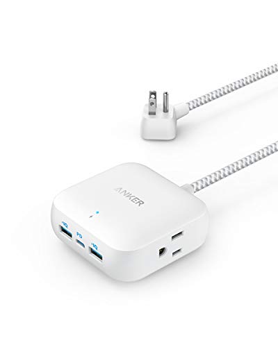 Product Cover Anker Power Strip with USB C, Power Delivery Travel Power Strip, 30W PowerPort Strip PD 2 Mini with 2 Outlets & 3 USB (18W USB C), 5 ft Cord, Flat Plug, for Hotel, Dorm Room, Cruise Ship and Home