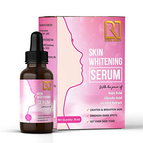 Product Cover Royal needs skin lightening Whitening Serum with kojic acid, glycolic acid and licorice extract for lightening dark spots, acne marks, pigmentation, and melasma for face, neck, body and bikini areas 30ml